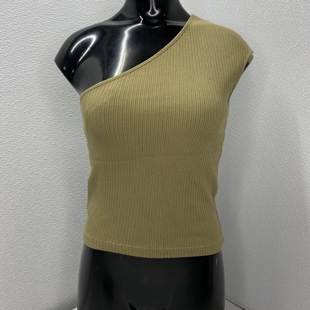 Agolde Women's Nessa Ribbed One-Shoulder Tank – Size S – Olive Green